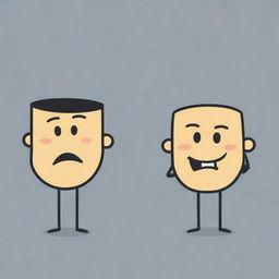 Cartoon depiction of the two-factor theory with two characters, one representing satisfaction with a smile and another displaying dissatisfaction with a frown.