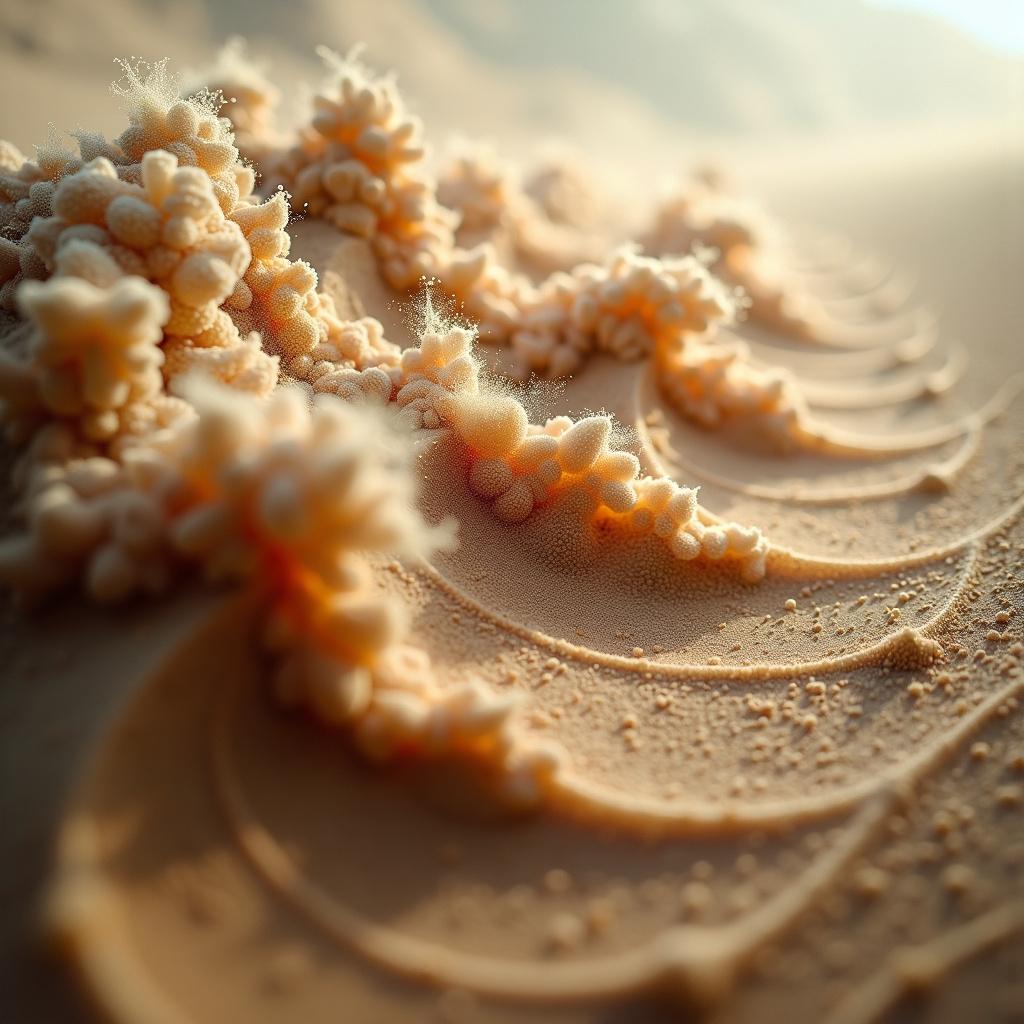 An abstract photograph of a swirling sandstorm, capturing the entire scene filled with the movement of sand