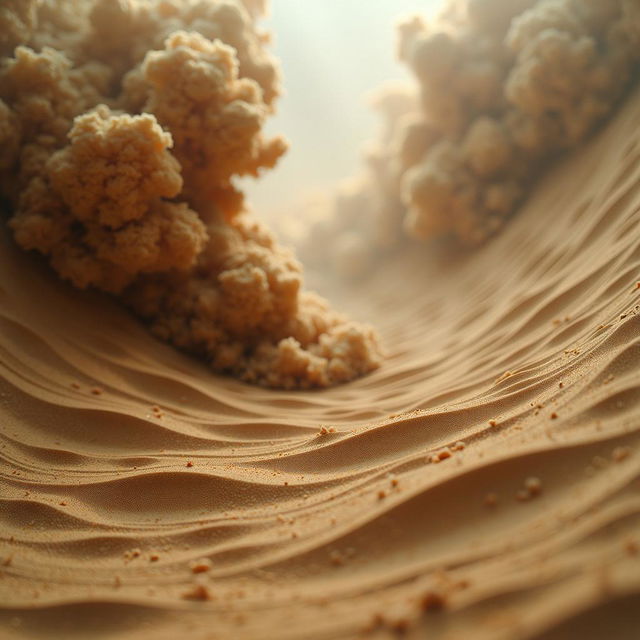 An abstract photograph of a wild and forceful sandstorm, reminiscent of the fierce storms on the planet Dune