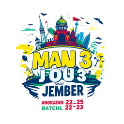 Design a vibrant and dynamic T-shirt for the "Study Tour MAN 3 Jember Batch 22-25"