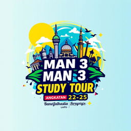 Design a vibrant and dynamic T-shirt for the "Study Tour MAN 3 Jember Batch 22-25"