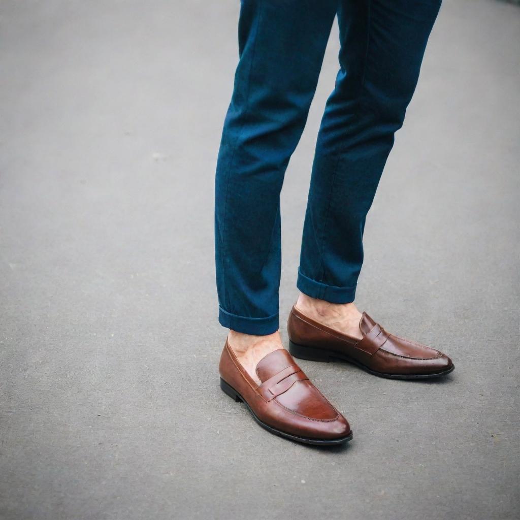 Mismatched shoes in contrasting styles and colors, one formal and the other casual, embodying the concept of divergence