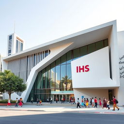 An architectural photograph capturing the IHS School in Dubai