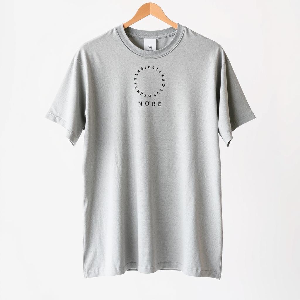 A casual unisex t-shirt displayed against a minimalist background, with a clean and modern design