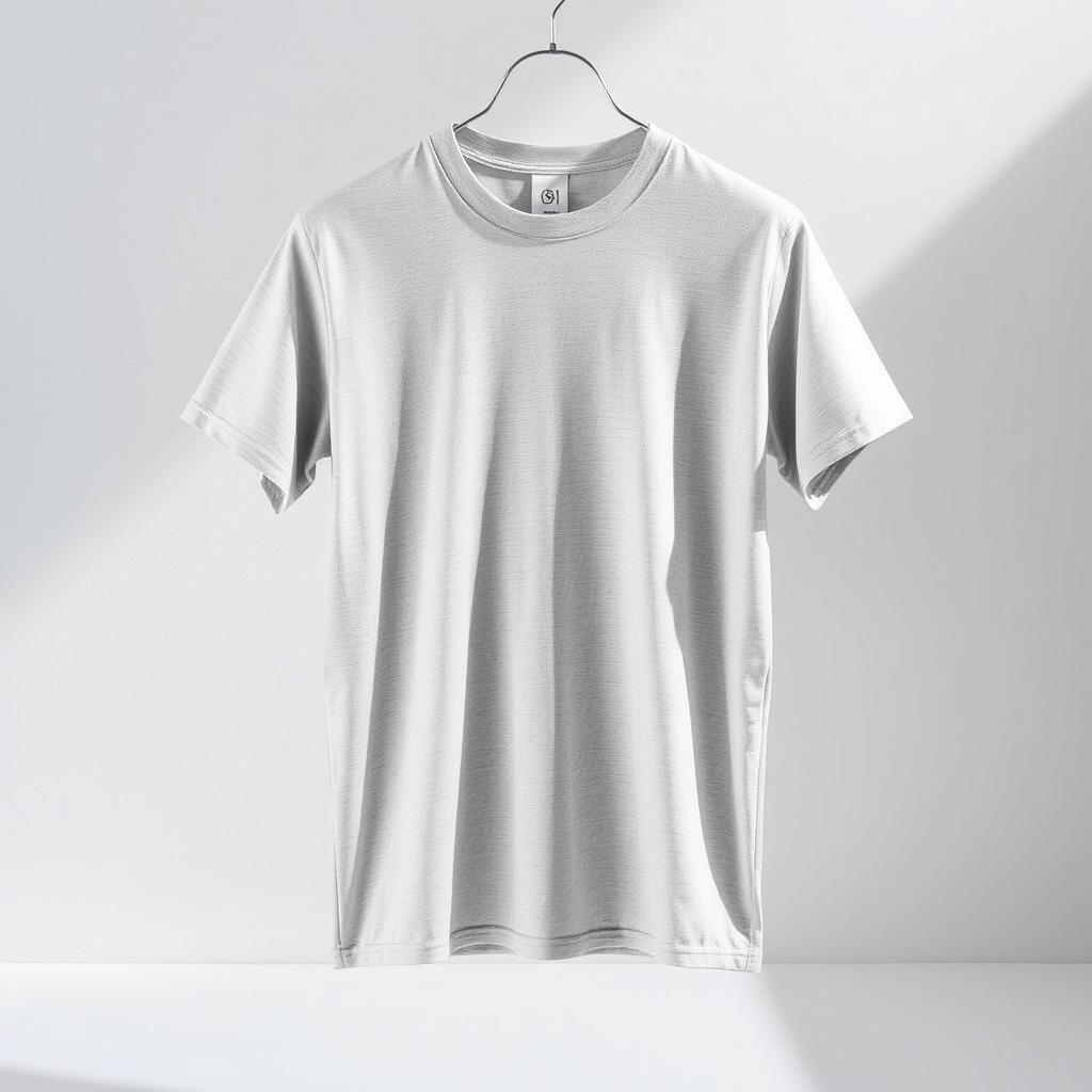 A casual unisex t-shirt displayed against a minimalist background, with a clean and modern design