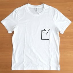 A classic white t-shirt, perfectly ironed, displayed on a wooden surface