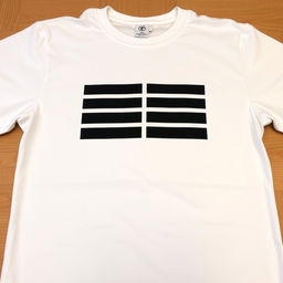 A classic white t-shirt, perfectly ironed, displayed on a wooden surface