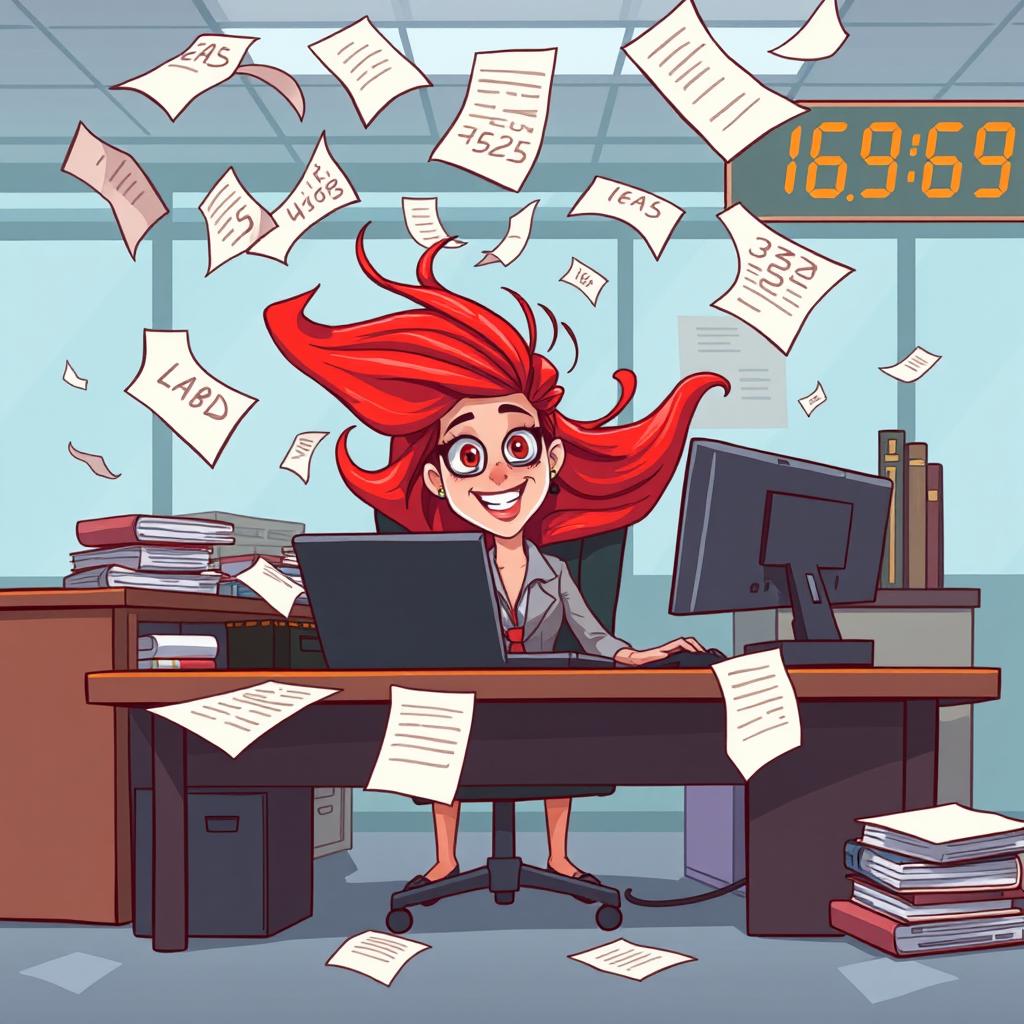 A cartoon-style depiction of an office executive's desk