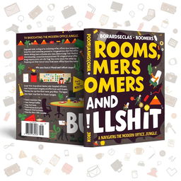 A captivating book cover design for the title "Boardrooms, Boomers and Bullshit" about navigating the modern office jungle