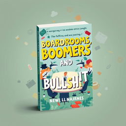 A captivating book cover design for the title "Boardrooms, Boomers and Bullshit" about navigating the modern office jungle