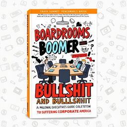 A striking book cover design for "Boardrooms, Boomers and Bullshit: A Millennial Executive’s Guide to Suffering Corporate America"