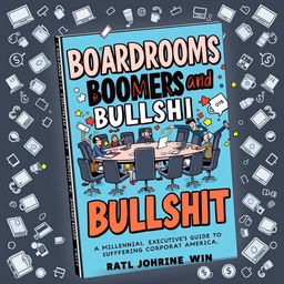 A striking book cover design for "Boardrooms, Boomers and Bullshit: A Millennial Executive’s Guide to Suffering Corporate America"