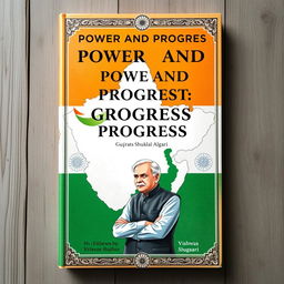 A detailed book cover design showcasing the elements of political growth and evolution in Gujarat