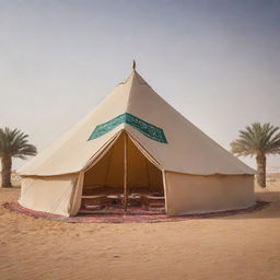 A grand design celebrating the founding day of KSA, the Kingdom of Saudi Arabia, with a traditional bedouin tent as the central symbol of heritage and culture.