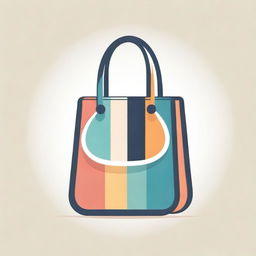 Design a logo featuring a stylish bag with multiple smaller bag motifs around it, set against a vibrantly multicolored background