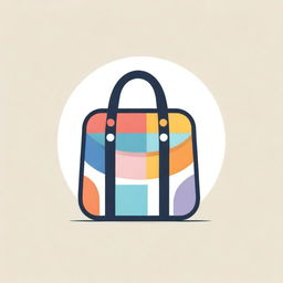 Design a logo featuring a stylish bag with multiple smaller bag motifs around it, set against a vibrantly multicolored background