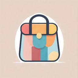 Design a logo featuring a stylish bag with multiple smaller bag motifs around it, set against a vibrantly multicolored background