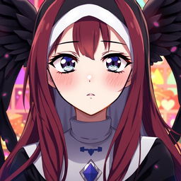 Anime-style nun with striking silver eyes surrounded by black rings around the irises