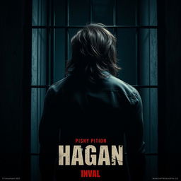 A powerful movie poster depicting a young adult Indian gangster with long hair, shown from the back while inside a dimly lit prison cell