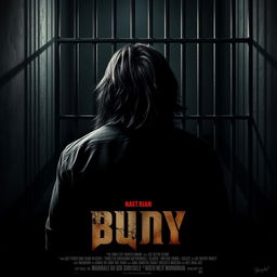 A powerful movie poster depicting a young adult Indian gangster with long hair, shown from the back while inside a dimly lit prison cell