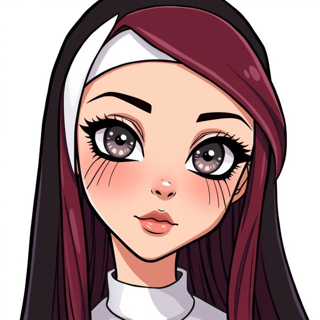 Webtoon-style depiction of a nun with striking silver eyes, highlighted by black rings around the irises