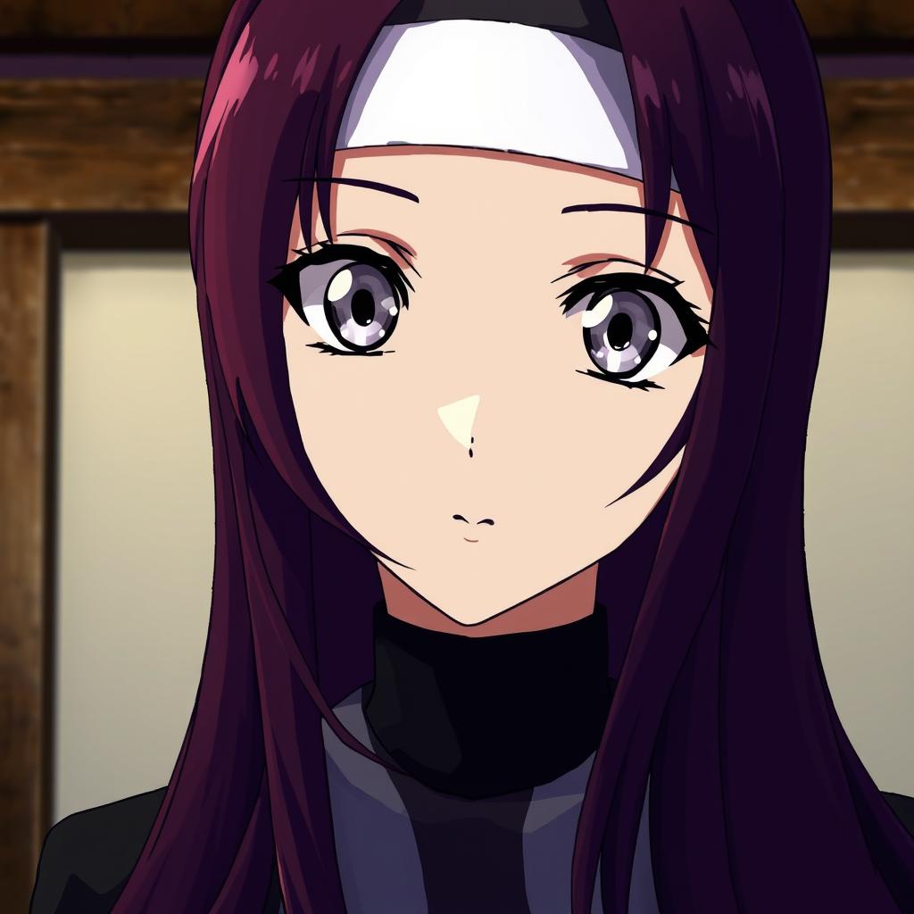 Anime-style depiction of a nun viewed from a slight distance, showcasing her enchanting silver eyes with distinctive black rings around each iris