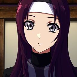 Anime-style depiction of a nun viewed from a slight distance, showcasing her enchanting silver eyes with distinctive black rings around each iris