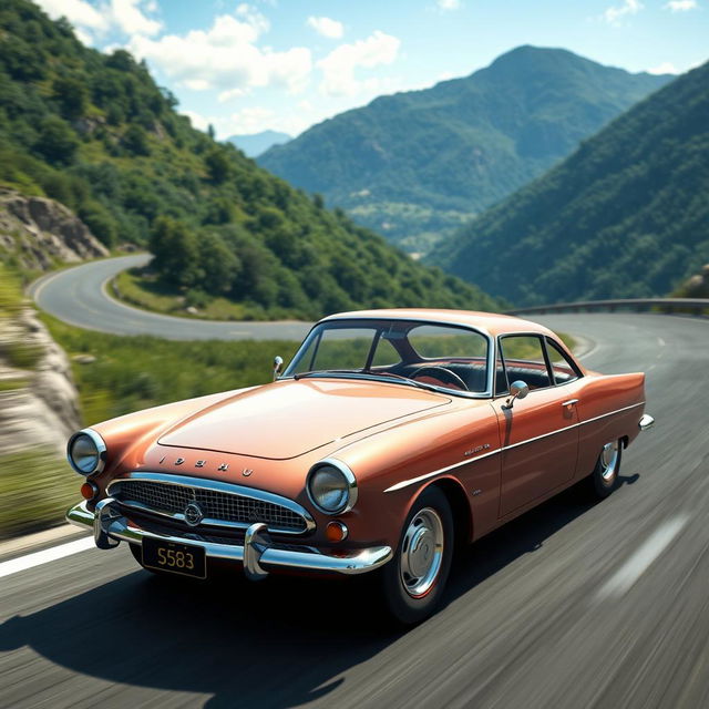 A detailed and realistic depiction of the Ibishu Miramar, a classic 1960s car model featured in the game BeamNG