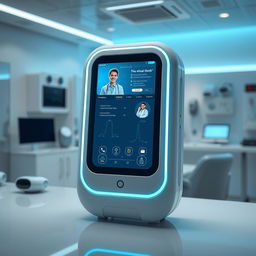 A futuristic and sleek telemedicine device, seamlessly blending technology and healthcare