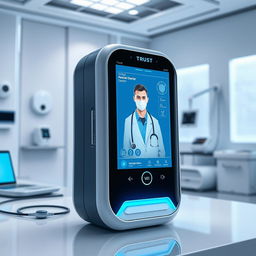 A futuristic and sleek telemedicine device, seamlessly blending technology and healthcare