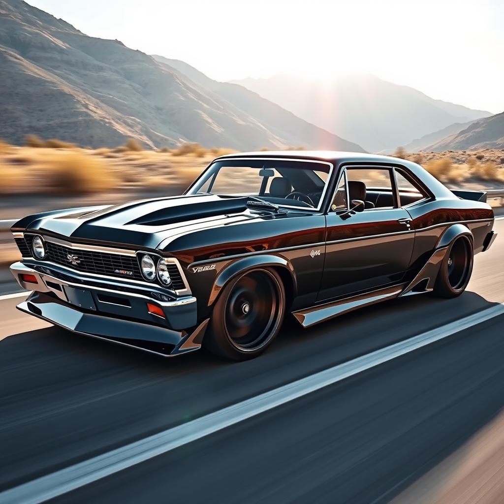 A Chevrolet Chevy II Nova 4-door, highly customized with modern tuning features