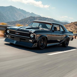 A Chevrolet Chevy II Nova 4-door, highly customized with modern tuning features