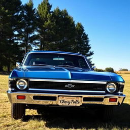 A classic 1969 Chevrolet Chevy Nova parked under a clear blue sky