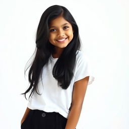 A beautiful young Indian girl with a radiant smile poses as a model