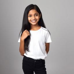 A beautiful young Indian girl with a radiant smile poses as a model