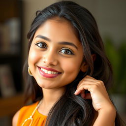 A beautiful Indian girl with a captivating smile poses as a model