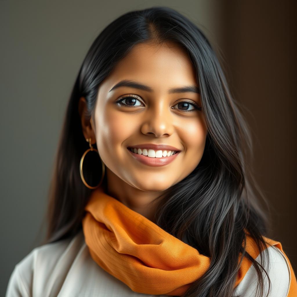 A beautiful Indian girl with a captivating smile poses as a model