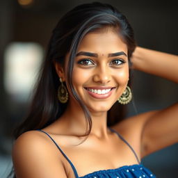 A beautiful Indian girl with a captivating smile poses as a model