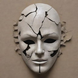 Illustrate an emotionally charged, cracked mask symbolizing the fragility of human facades hiding turmoil within.