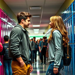 A dynamic high school scene featuring Jake Carter, the popular jock heartthrob with an athletic build and confident swagger, and Zoe Mitchell, the new girl who is pretty, smart, and irresistibly charming