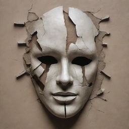 Illustrate an emotionally charged, cracked mask symbolizing the fragility of human facades hiding turmoil within.