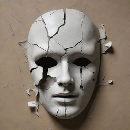 Illustrate an emotionally charged, cracked mask symbolizing the fragility of human facades hiding turmoil within.