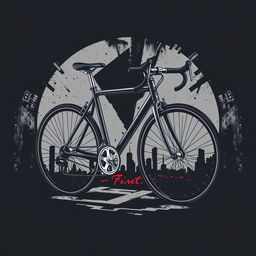 A masculine and powerful fixie bicycle design on a T-shirt