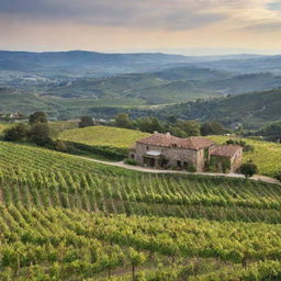 Multiple picturesque wineries spread in various beautiful landscapes, each with unique architectural design, lush vineyards in the foreground and a breathtaking view in the background.