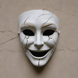 Create a happy mask with visible cracks, exposing the emotional turmoil underneath as a metaphor for the fragile facades people present.