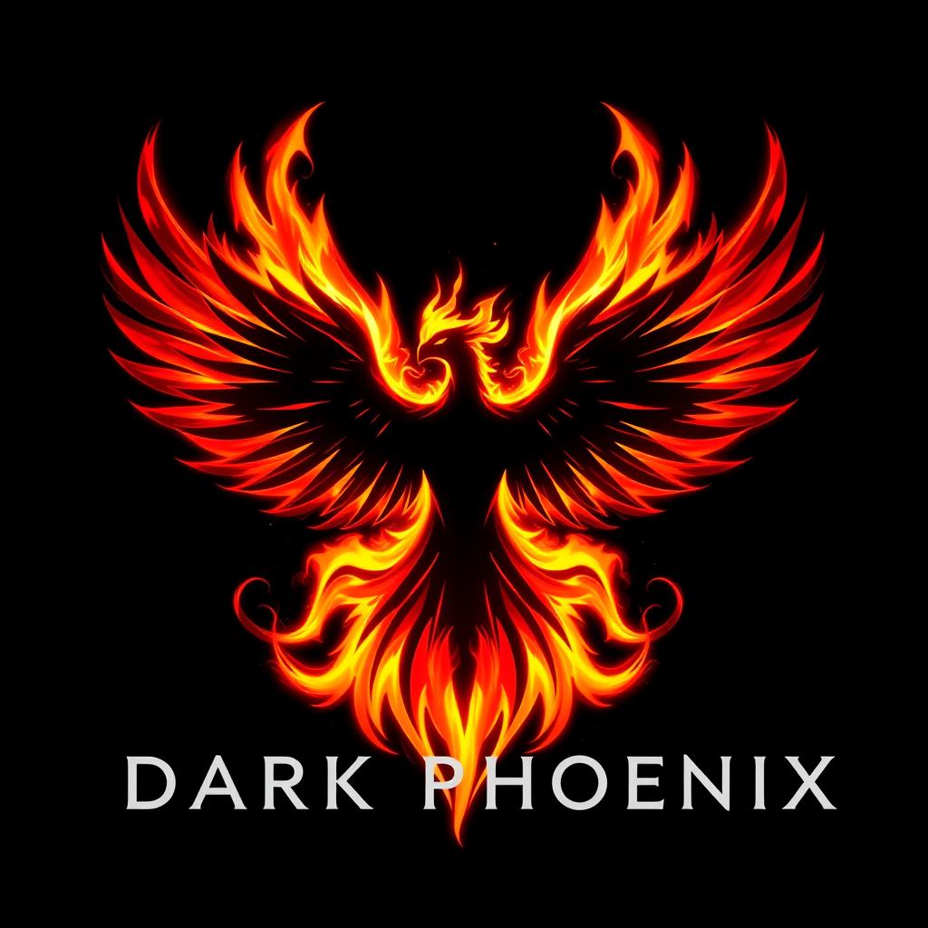 A powerful and imposing Dark Phoenix logo, emanating fiery energy and cosmic strength