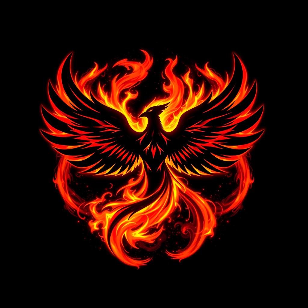 A powerful and imposing Dark Phoenix logo, emanating fiery energy and cosmic strength