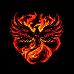 A powerful and imposing Dark Phoenix logo, emanating fiery energy and cosmic strength