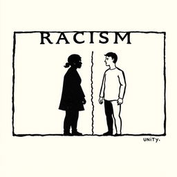 A simple traditional woodcut (xilogravura) representing racism, with two contrasting figures symbolizing division and unity