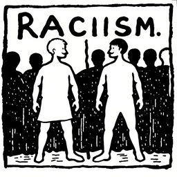 A simple traditional woodcut (xilogravura) representing racism, with two contrasting figures symbolizing division and unity